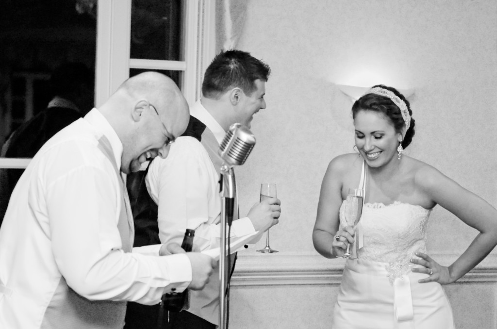 Groom and Bride laughing at the Toast, Wedding Photography, Colfax, Greensboro