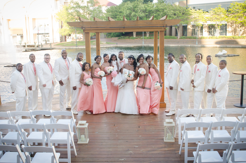 Bride, Groom, Groomsmen, Bridesmaids and ushers at the Charlotte University Place