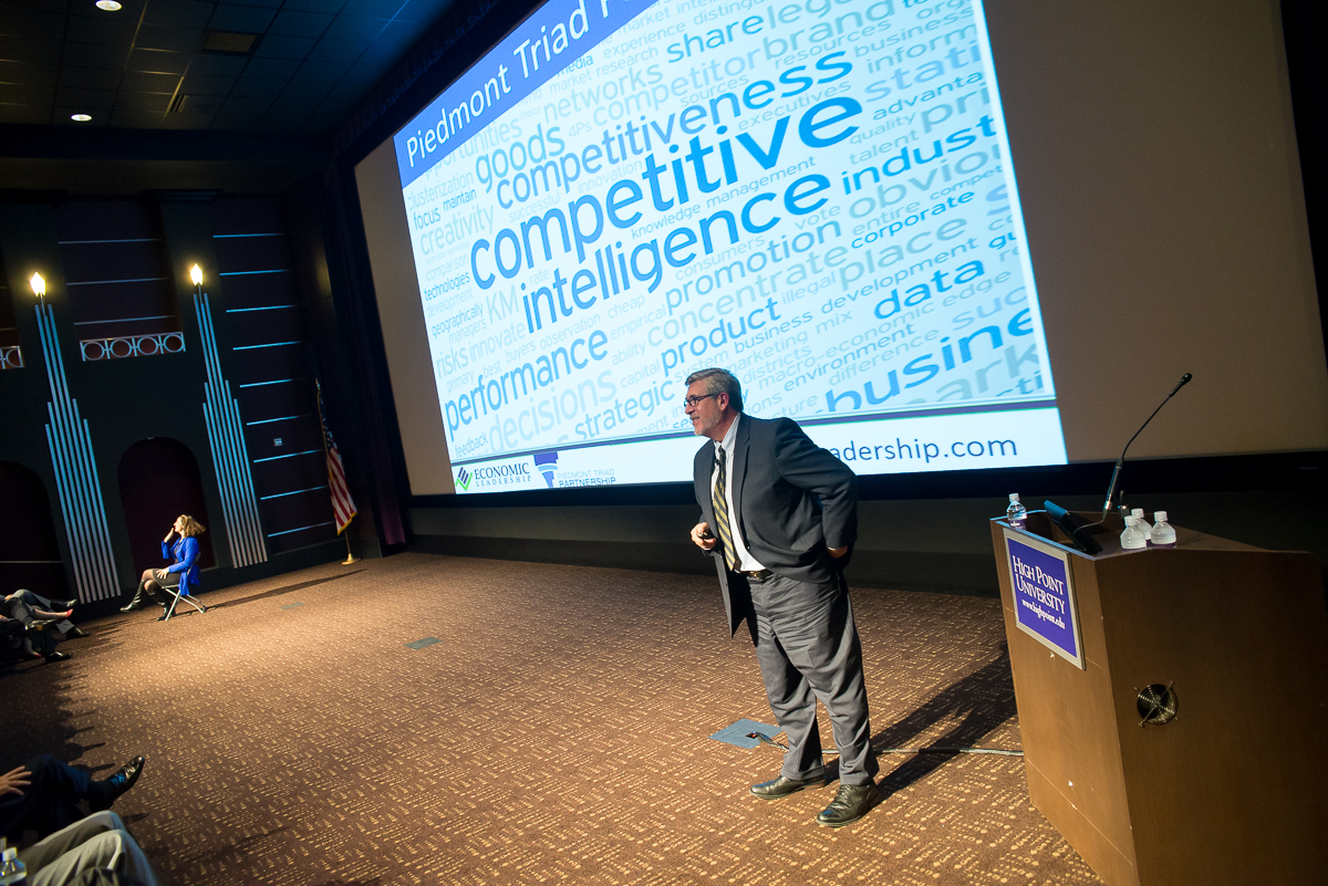 Ted Abernathy discusses the State of The Region at the Piedmont Triad Partnership event at High Point University