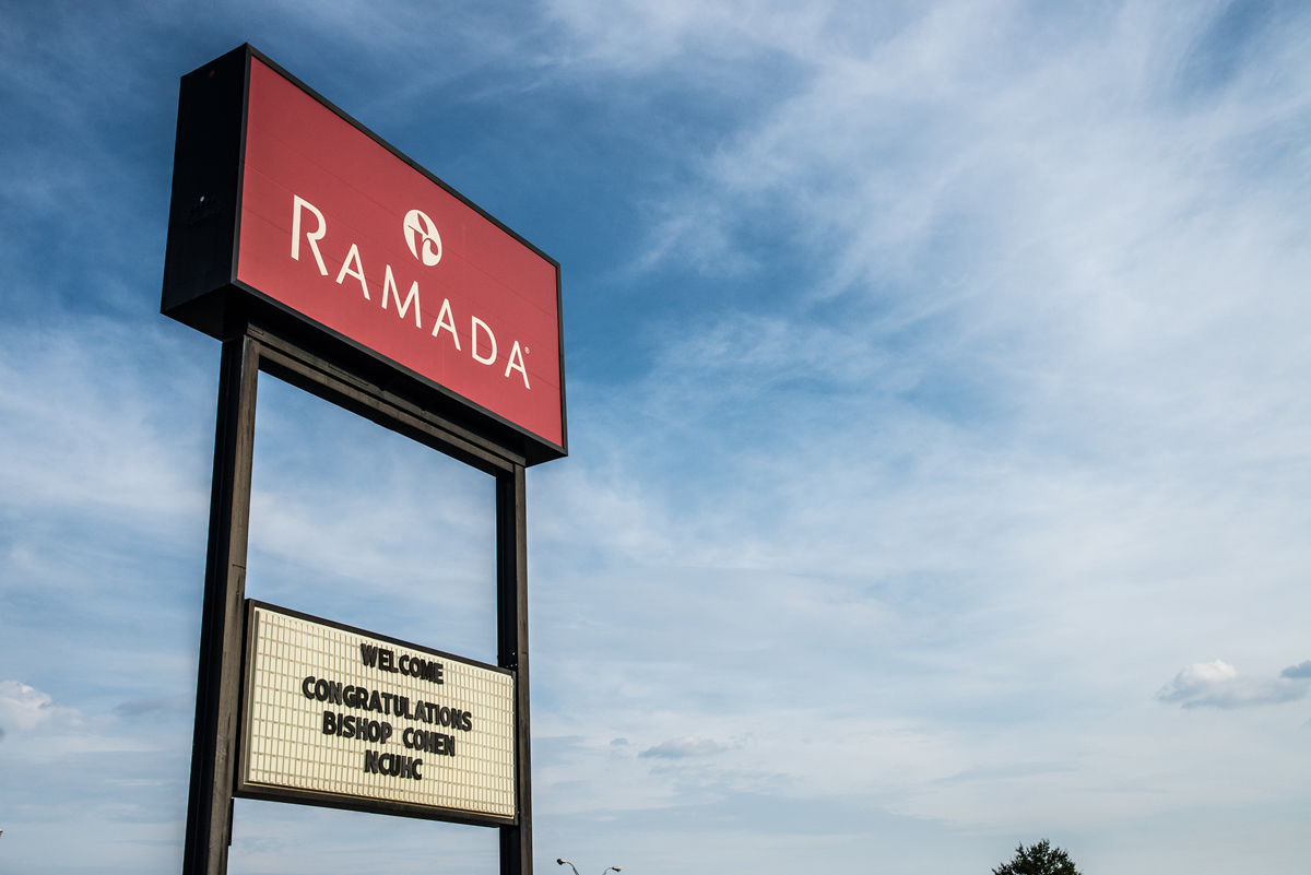 Ramada Inn Sign in Burlington NC announcing Bishop Cohen's Anniversary