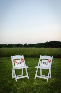 Burlington NC Wedding, Bride and Groom Signs at Outdoor Wedding - Starlight Meadow