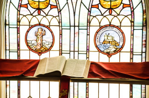 First Emmanuel Baptist Church Bible and Stained Glass Window