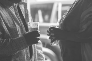 Black and White Winston-Salem North Carolina Engagement Photography African American Couple at bar